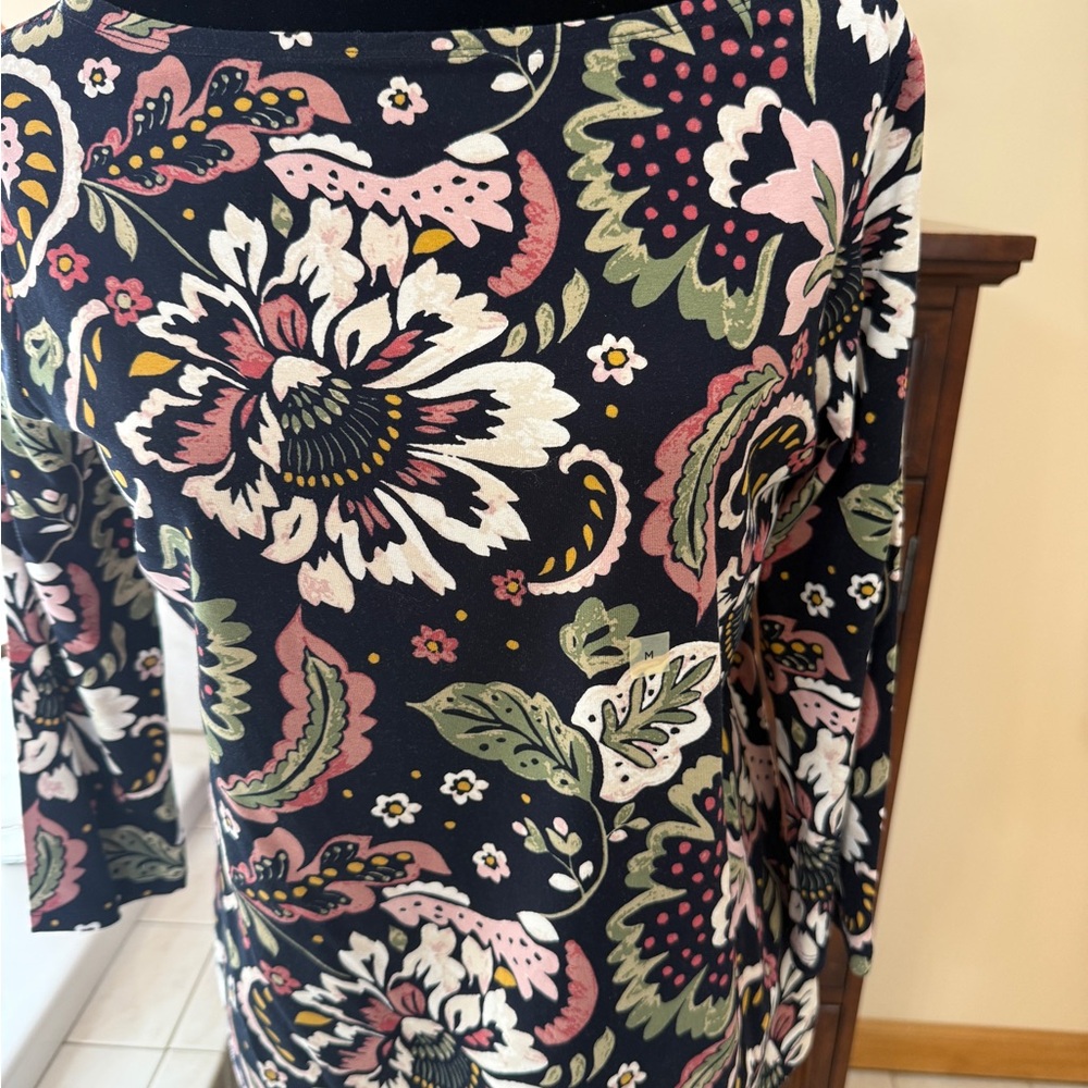 Ann Taylor Factory Navy Floral Long Sleeve Tee with Pink, White & Olive